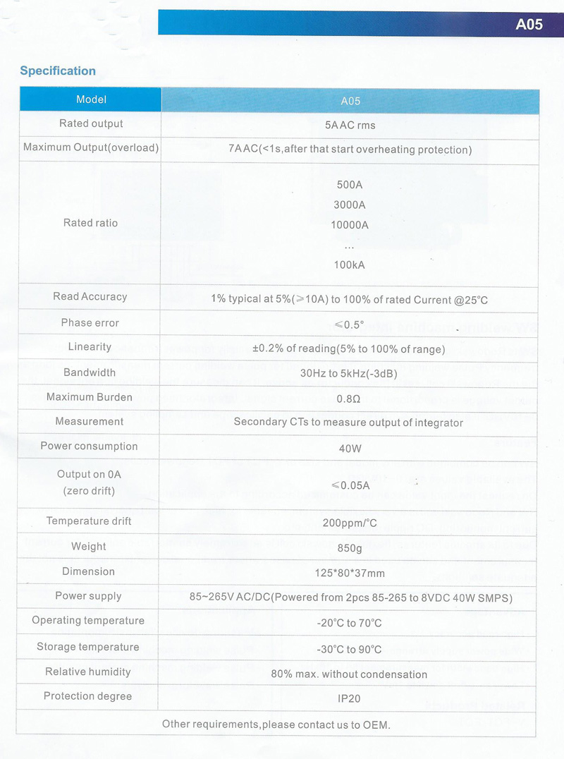5A Output Flexible Rogowski Coil Current Transormer 1